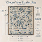 Mama Woven Blanket, Custom Blue Floral Toile Throw with Kids' Names, Mother's Day & Birthday Gift