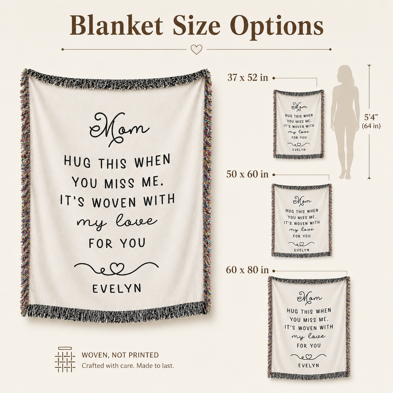Personalized Mom Woven Blanket — “Hug This When You Miss Me” Custom Name Throw