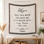Personalized Mom Woven Blanket — “Hug This When You Miss Me” Custom Name Throw