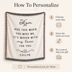 Personalized Mom Woven Blanket — “Hug This When You Miss Me” Custom Name Throw