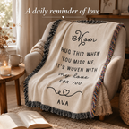 Personalized Mom Woven Blanket — “Hug This When You Miss Me” Custom Name Throw