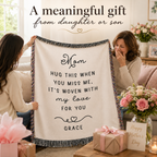 Personalized Mom Woven Blanket — “Hug This When You Miss Me” Custom Name Throw