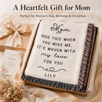 Personalized Mom Woven Blanket — “Hug This When You Miss Me” Custom Name Throw