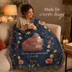 Mama Bear Personalized Woven Blanket,  Custom Kid Name Blanket, Mother's Day & Mum Birthday Gift