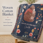 Mama Bear Personalized Woven Blanket,  Custom Kid Name Blanket, Mother's Day & Mum Birthday Gift
