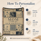 Personalized Mom Woven Blanket, Custom Floral Patchwork Throw with Kids' Names