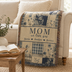 Personalized Mom Woven Blanket, Custom Floral Patchwork Throw with Kids' Names