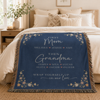 Personalized First Mom Then Grandma Woven Blanket – Custom Names Keepsake Throw Blanket Gift for Mom, Grandma, Nana