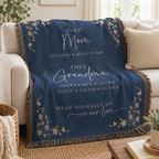 Personalized First Mom Then Grandma Woven Blanket – Custom Names Keepsake Throw Blanket Gift for Mom, Grandma, Nana