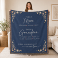 Personalized First Mom Then Grandma Woven Blanket – Custom Names Keepsake Throw Blanket Gift for Mom, Grandma, Nana
