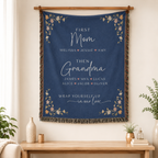Personalized First Mom Then Grandma Woven Blanket – Custom Names Keepsake Throw Blanket Gift for Mom, Grandma, Nana