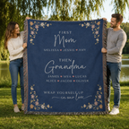 Personalized First Mom Then Grandma Woven Blanket – Custom Names Keepsake Throw Blanket Gift for Mom, Grandma, Nana