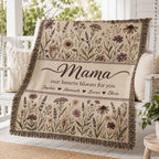 Personalized Mama Woven Blanket - Custom Floral Throw with Kids' Names (Gift for Mom, Grandma, Nana)