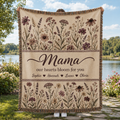 Personalized Mama Woven Blanket - Custom Floral Throw with Kids' Names (Gift for Mom, Grandma, Nana)