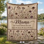 Personalized Mama Woven Blanket - Custom Floral Throw with Kids' Names (Gift for Mom, Grandma, Nana)