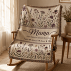 Personalized Mama Woven Blanket - Custom Floral Throw with Kids' Names (Gift for Mom, Grandma, Nana)