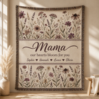 Personalized Mama Woven Blanket - Custom Floral Throw with Kids' Names (Gift for Mom, Grandma, Nana)
