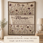 Personalized Mama Woven Blanket - Custom Floral Throw with Kids' Names (Gift for Mom, Grandma, Nana)