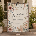 Personalized Grandma Woven Blanket with Grandkids Names – Floral Custom Throw Gift