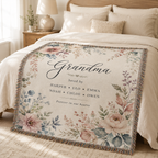 Personalized Grandma Woven Blanket with Grandkids Names – Floral Custom Throw Gift