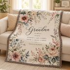 Personalized Grandma Woven Blanket with Grandkids Names – Floral Custom Throw Gift