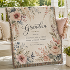 Personalized Grandma Woven Blanket with Grandkids Names – Floral Custom Throw Gift