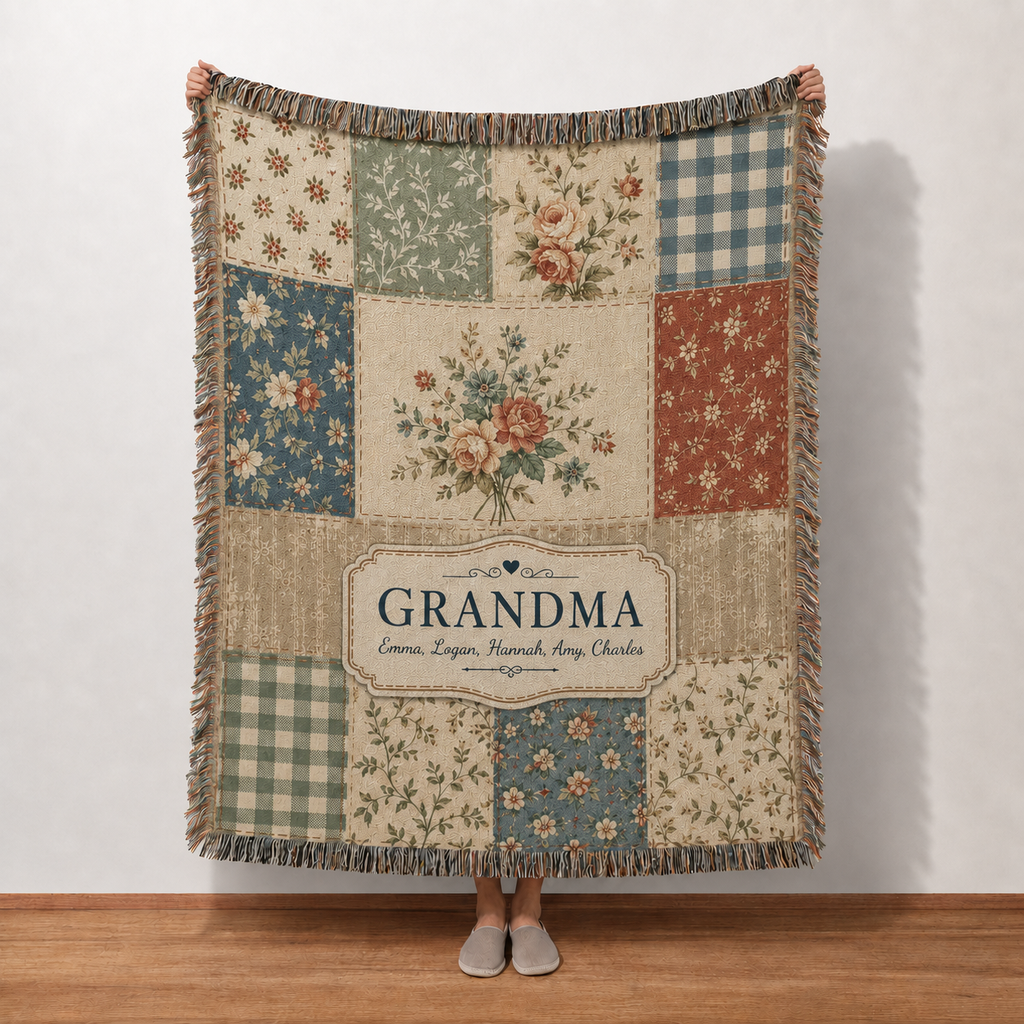 Personalized Grandma Woven Blanket - Custom Family Names Gift