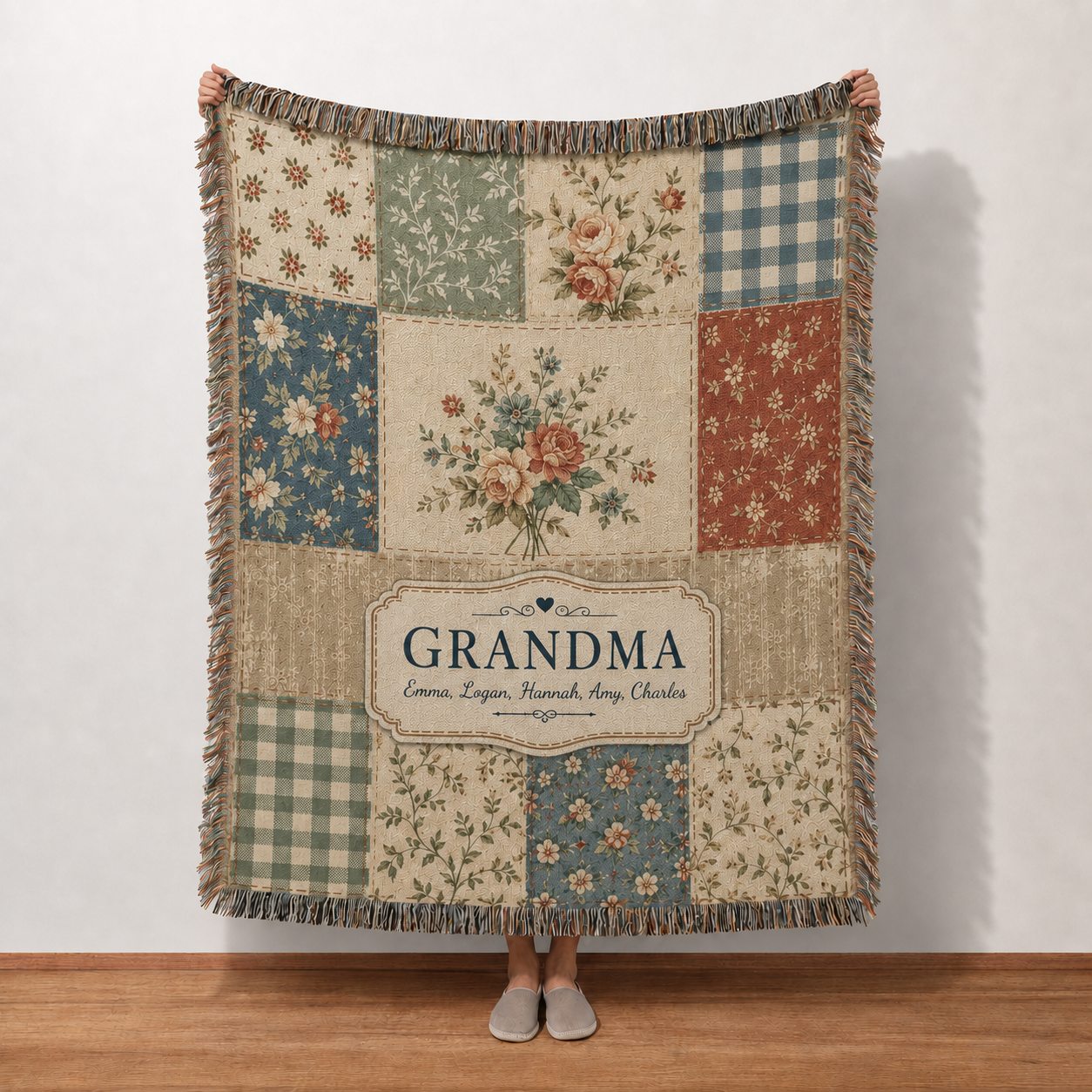 Personalized Grandma Woven Blanket - Custom Family Names Gift