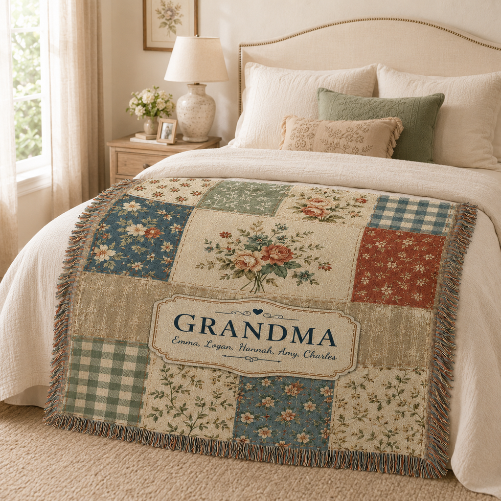 Personalized Grandma Woven Blanket - Custom Family Names Gift