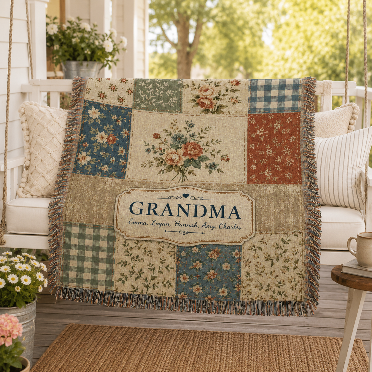 Personalized Grandma Woven Blanket - Custom Family Names Gift