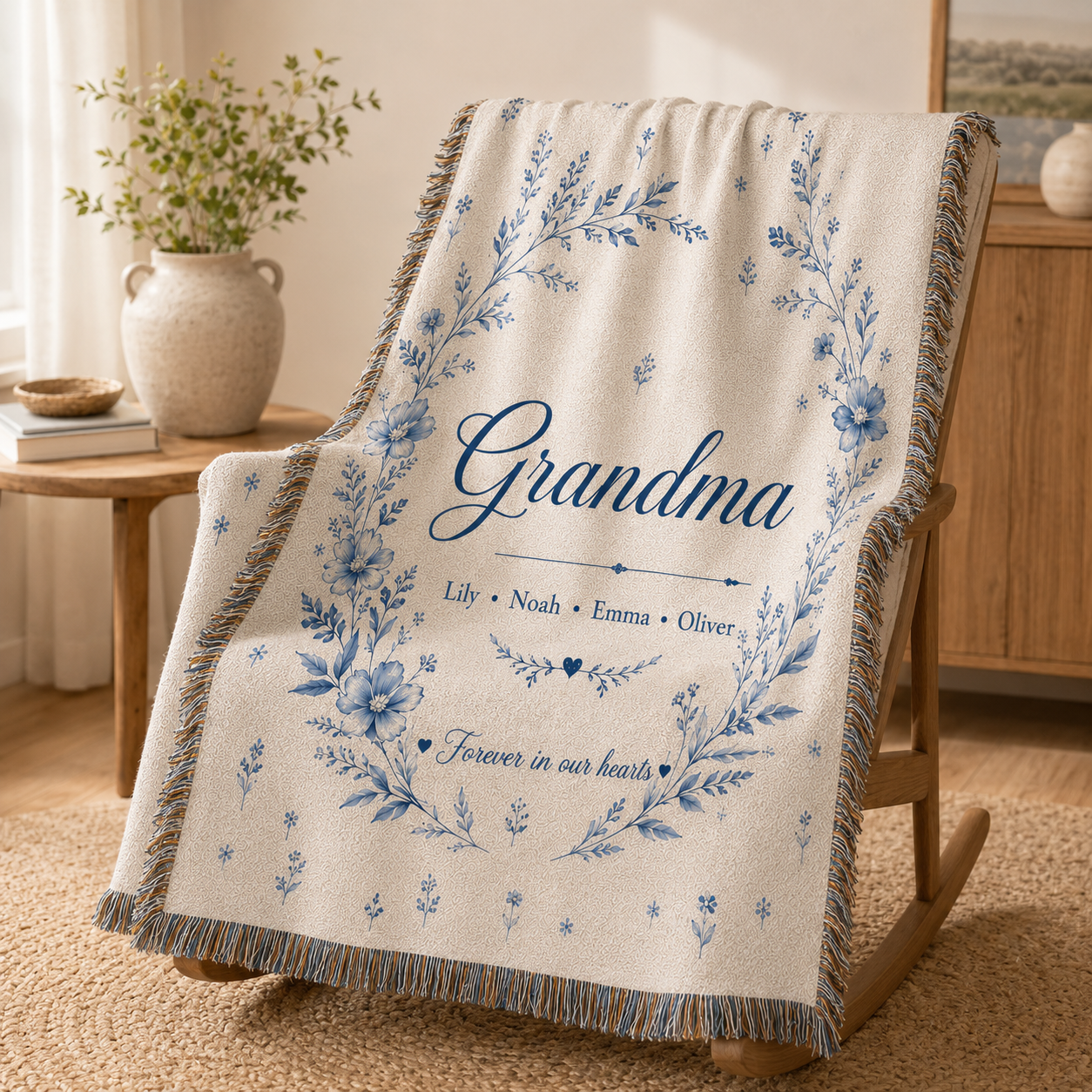 Personalized Grandma Woven Blanket With Grandkids Names