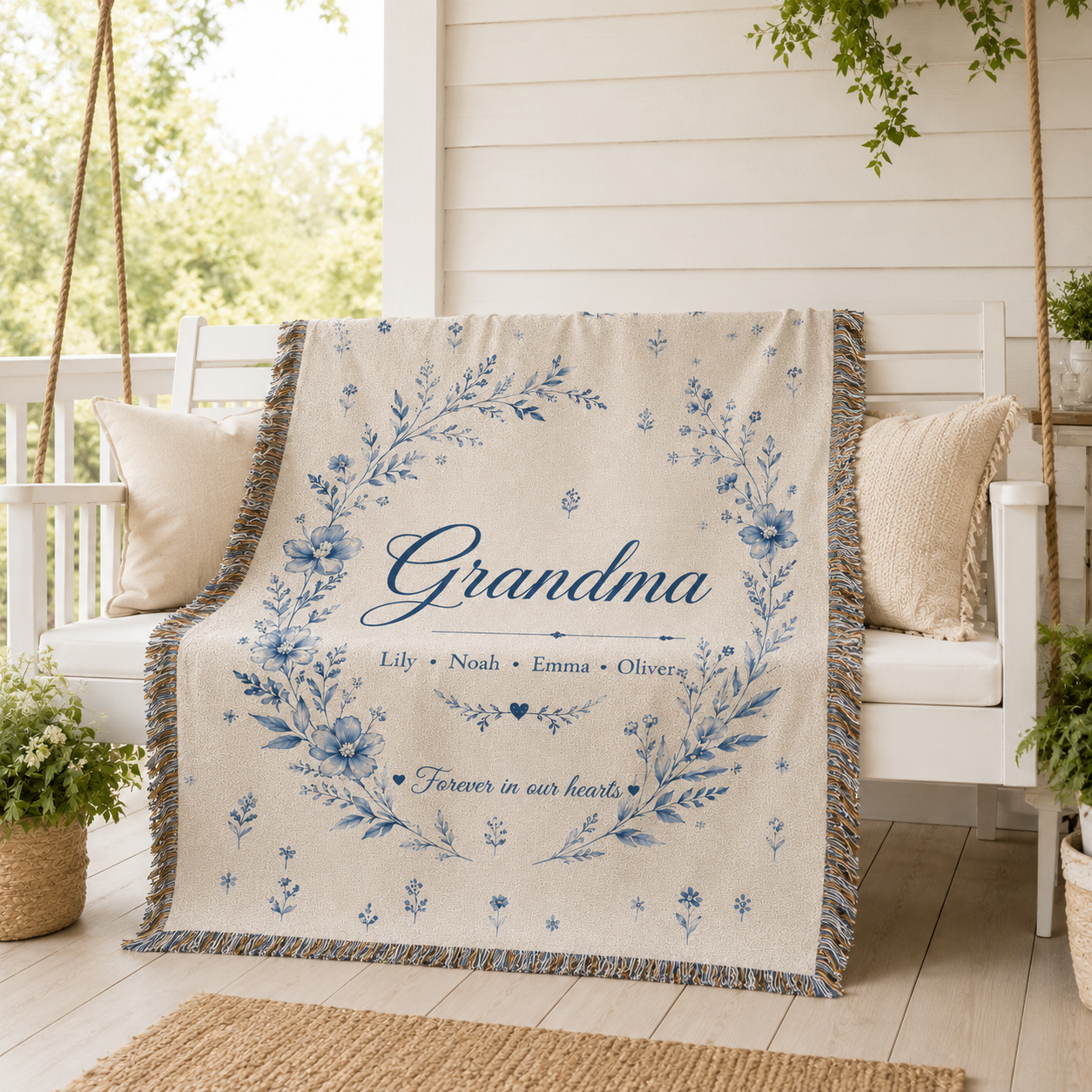 Personalized Grandma Woven Blanket With Grandkids Names