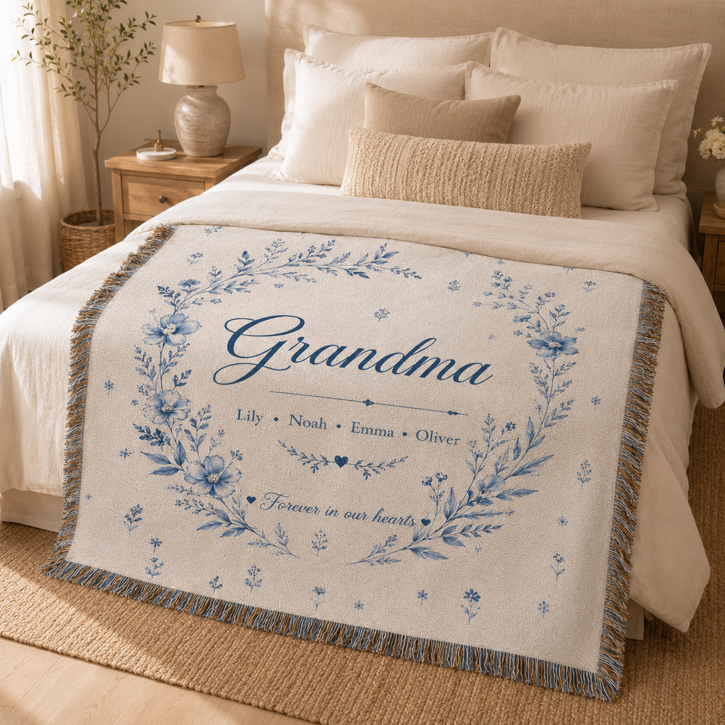 Personalized Grandma Woven Blanket With Grandkids Names