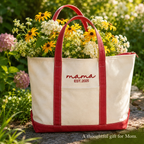 Personalized Zipped Canvas Tote Bag – Custom Name Embroidered Beach Bag Gift for Mom