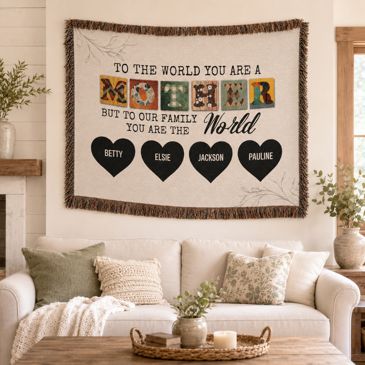 Personalized Woven Blanket for Mom with Kids Names – Custom Mother’s Day Family Throw Blanket, Gift for Mom, Mama, Grandma