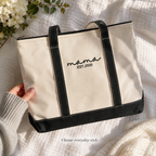 Personalized Zipped Canvas Tote Bag – Custom Name Embroidered Beach Bag Gift for Mom