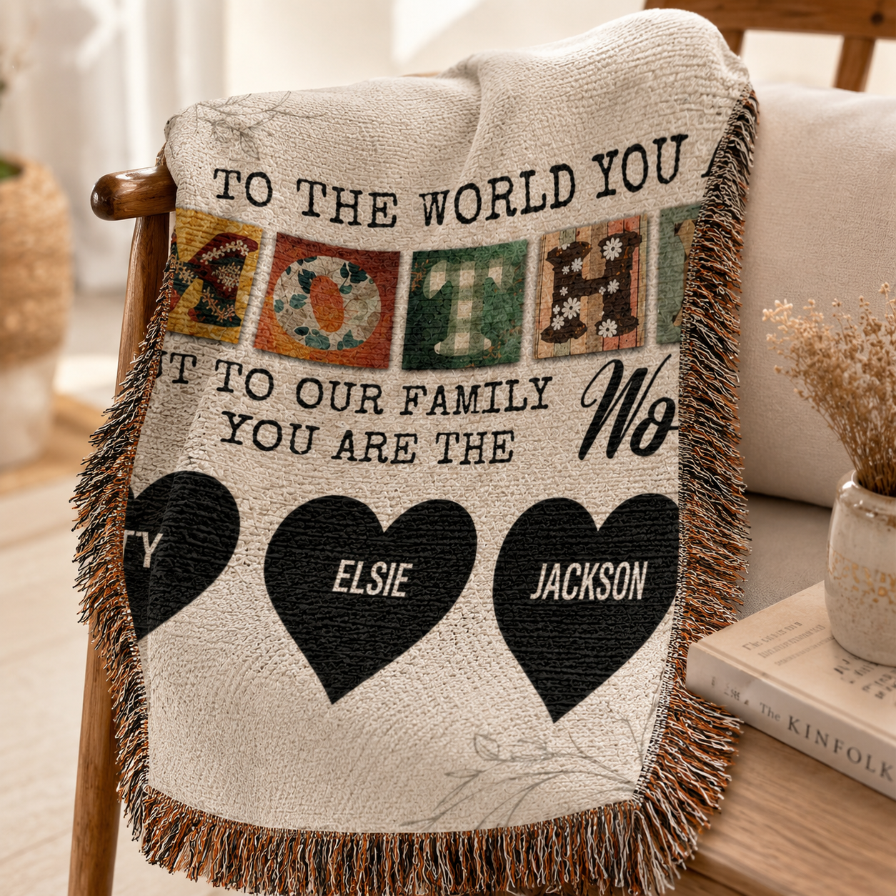 Personalized Woven Blanket for Mom with Kids Names – Custom Mother’s Day Family Throw Blanket, Gift for Mom, Mama, Grandma