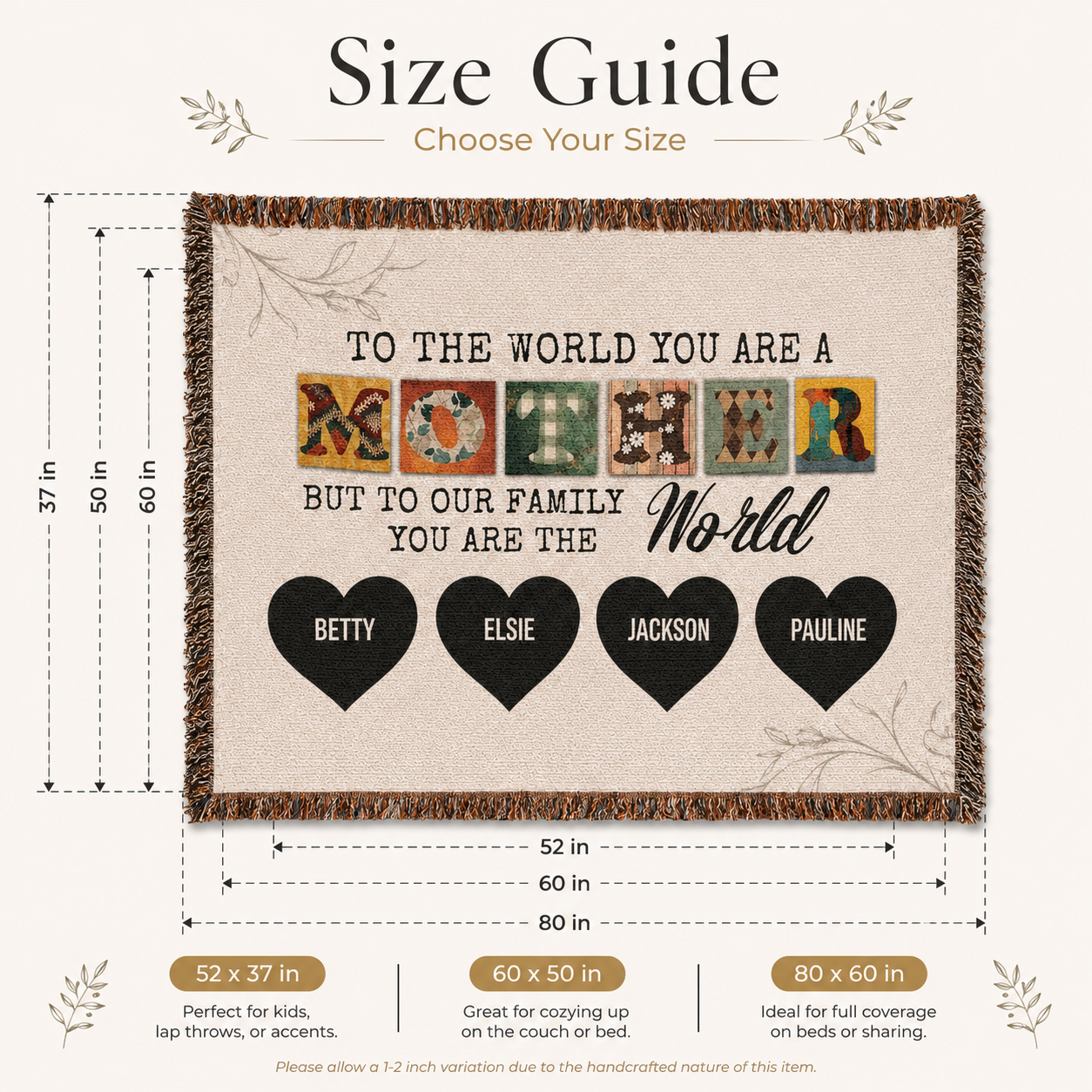 Personalized Woven Blanket for Mom with Kids Names – Custom Mother’s Day Family Throw Blanket, Gift for Mom, Mama, Grandma