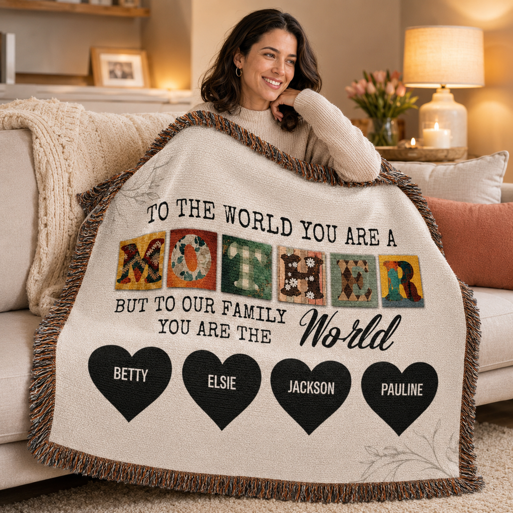Personalized Woven Blanket for Mom with Kids Names – Custom Mother’s Day Family Throw Blanket, Gift for Mom, Mama, Grandma