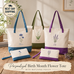Personalized Birth Flower Tote Bag – Custom Name Canvas Bag Gift for Mom