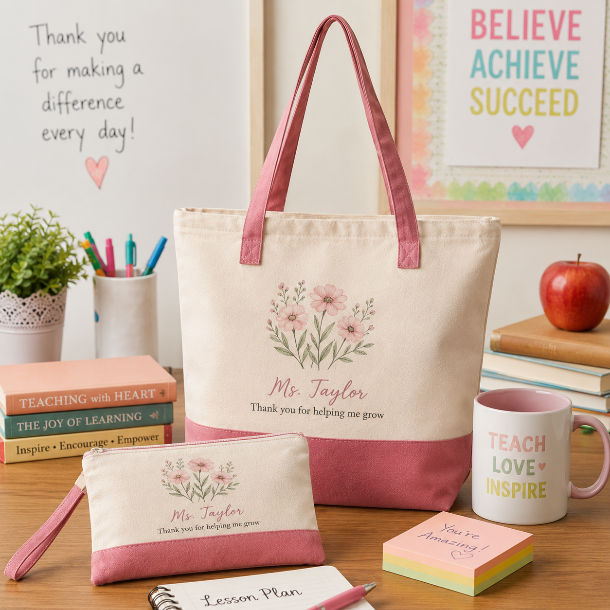 Personalized Birth Flower Tote Bag – Custom Name Canvas Bag Gift for Mom