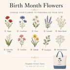 Personalized Birth Flower Tote Bag – Custom Name Canvas Bag Gift for Mom