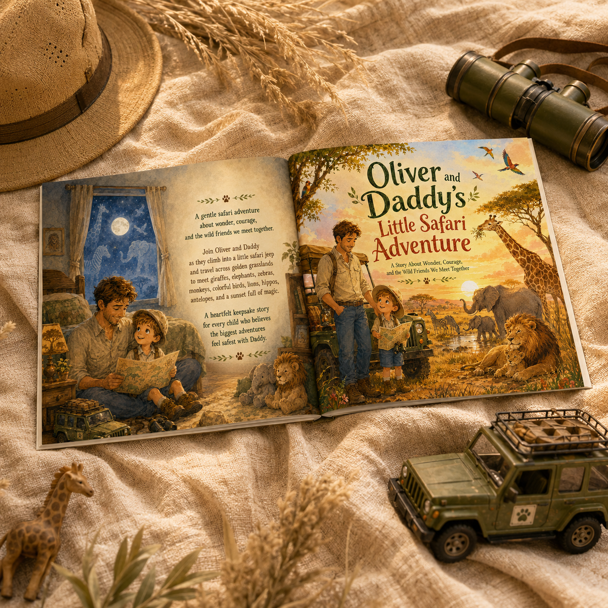 Personalized Safari Adventure Book for Kids – Custom Daddy and Child Storybook