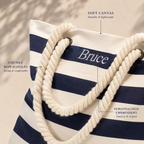 Personalized embroidered beach bag with soft canvas and chunky rope handles