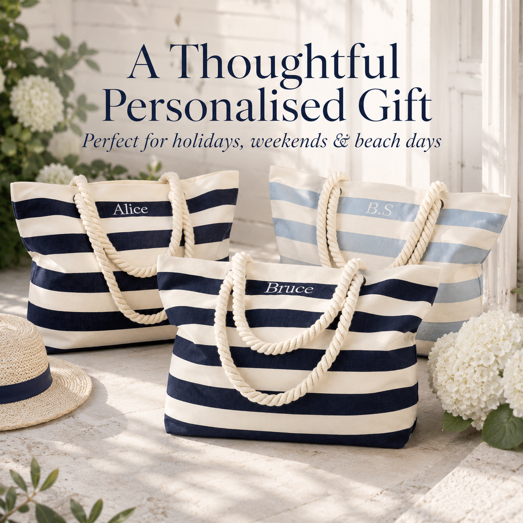 Personalized embroidered beach tote bag gift for holidays weekends and beach days
