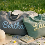 Personalized Corduroy Tote Bag, Custom Name Tote Bag with Crochet Flower, Gift for Mom