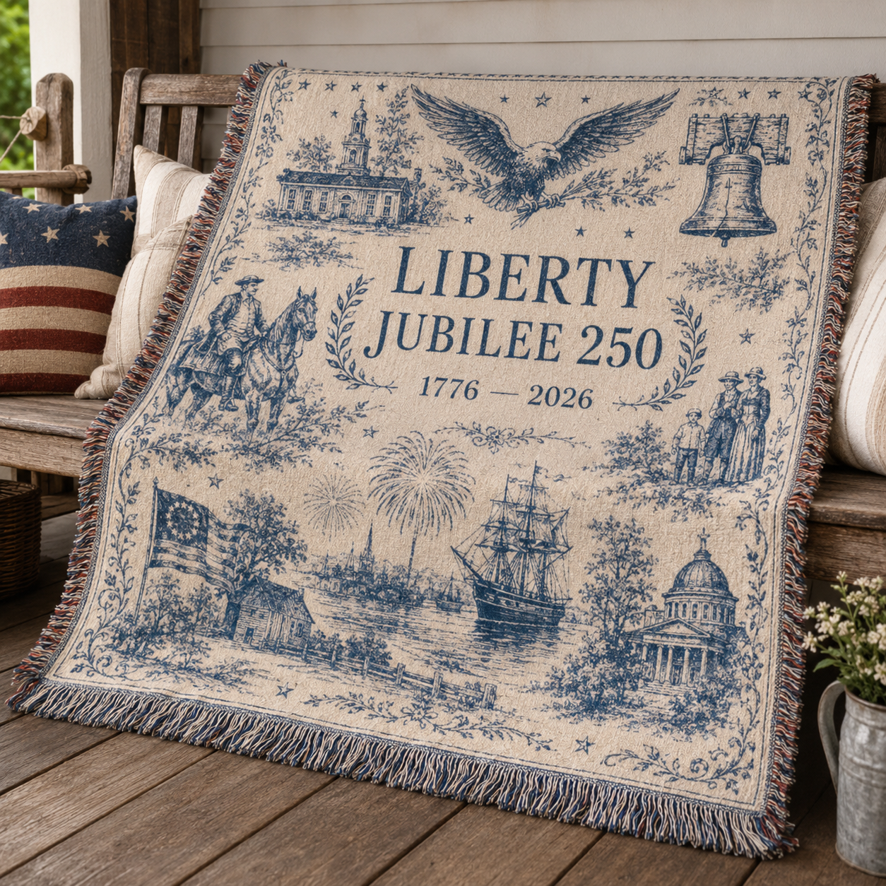 Liberty Jubilee 250 woven blanket full design view