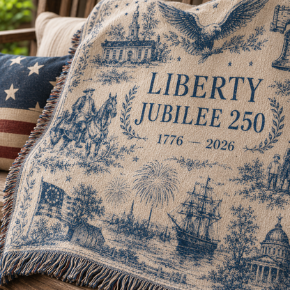 Close-up of Liberty Jubilee 250 woven blanket texture and fringe