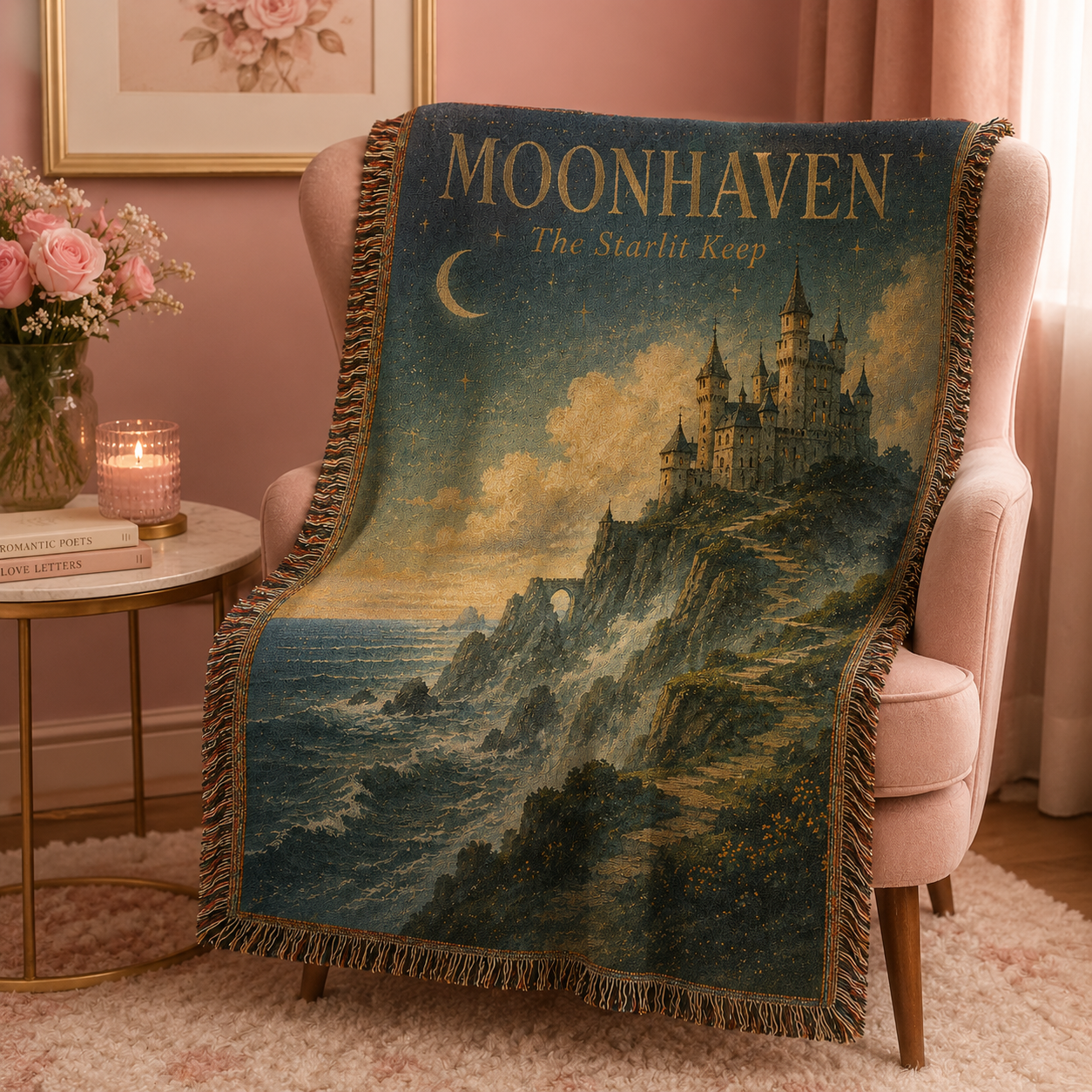 Moonhaven woven tapestry blanket lifestyle image