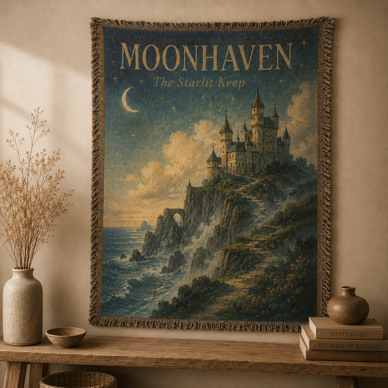 Moonhaven woven tapestry blanket wall decor lifestyle image
